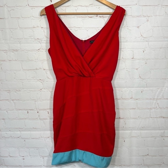 Maria Bianca Nero Dress Womens Medium Red Silk Knee Length Sleeveless Cocktail - Picture 1 of 10